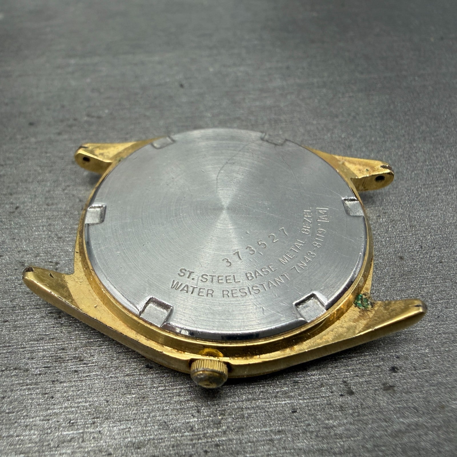 Seiko SQ Watch Men 35mm Black Dial Gold Tone Daydate Round 7N43-8119 PARTS16