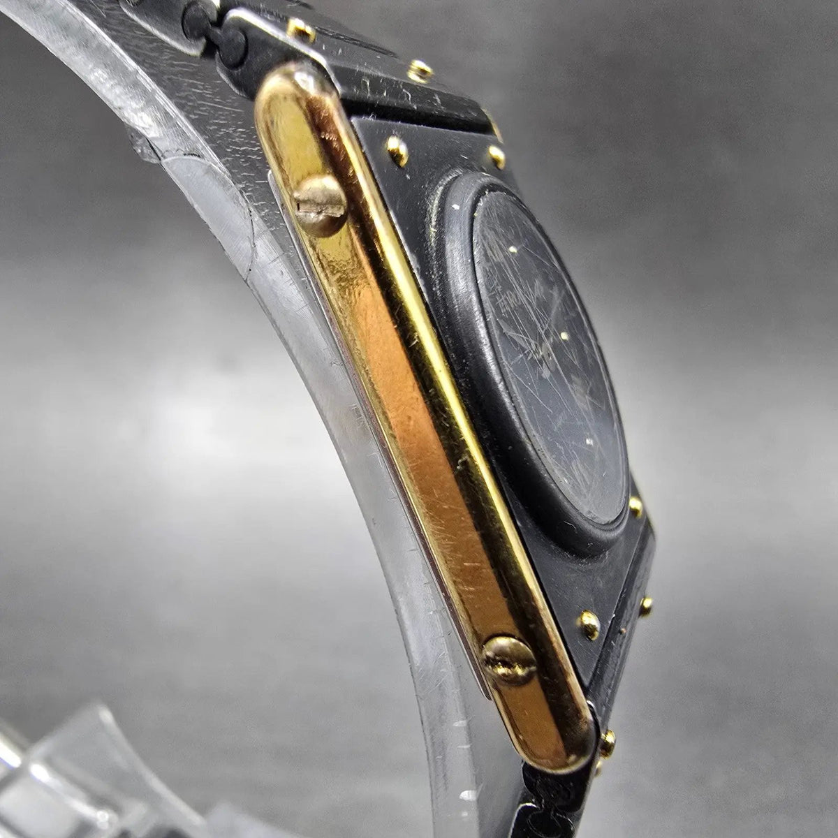 Leroy Tank Watch Women 20mm Black Dial Gold Black Rectangle 8802 New Battery VTG4