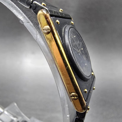 Leroy Tank Watch Women 20mm Black Dial Gold Black Rectangle 8802 New Battery VTG4