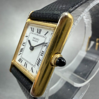 Seiko Tank Watch Women 18mm White Dial Gold Tone 1400-5039 New Battery VTG TH882