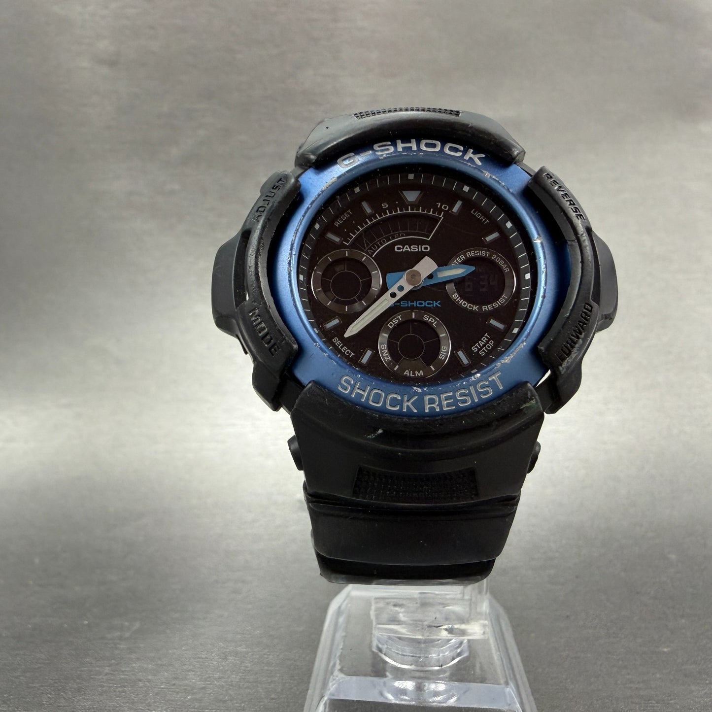 Casio G-Shock AW-591 Watch Men 47mm Black Tone Blue Bezel Alarm Chrono New Batt5