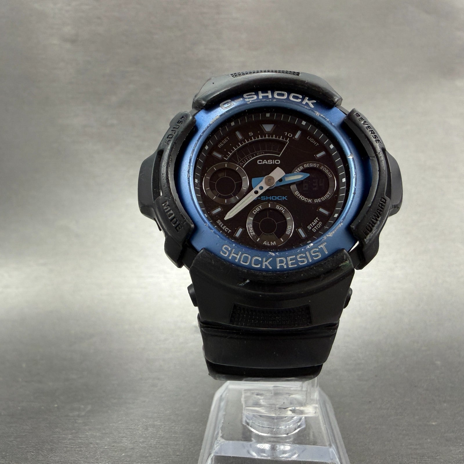 Casio G-Shock AW-591 Watch Men 47mm Black Tone Blue Bezel Alarm Chrono New Batt5
