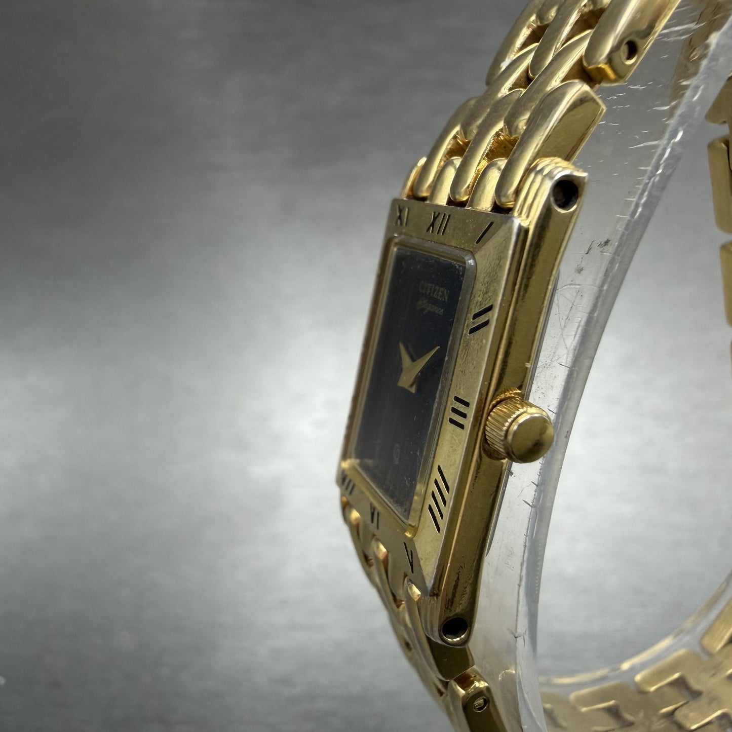 Citizen Elegance Tank Watch Women 16mm Black Dial Gold Tone Rectangle New Batt2