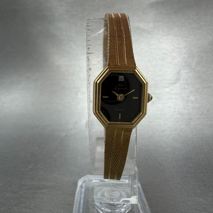 Jules Jurgenson Watch Women 15mm Black Dial Gold Tone Octagon New Battery VTG5