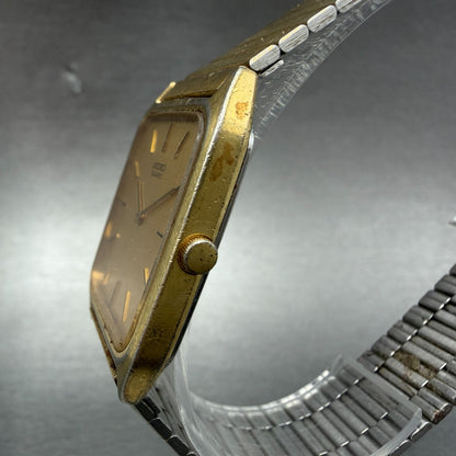 Seiko tank Watch Men 26mm Champagne Dial Gold Tone Rectangle 7430-5309 New Batt2