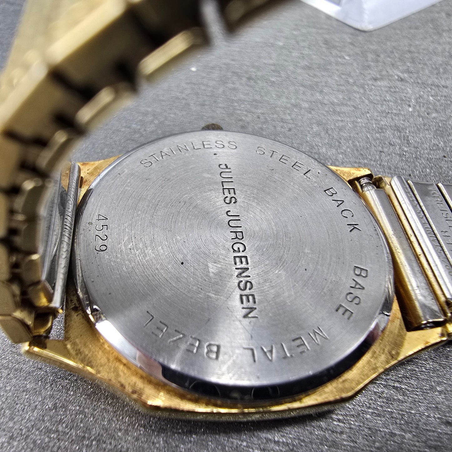 Jules Jurgensen Watch Men 30mm Silver Dial Gold Tone Date READ!!!! 4529 New Batt10