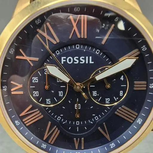 Fossil Grant Chronograph Watch Men 44mm Blue Dial Rose Gold Tone FS4835 New Batt1