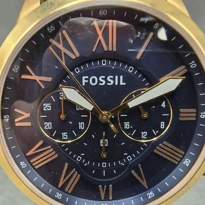 Fossil Grant Chronograph Watch Men 44mm Blue Dial Rose Gold Tone FS4835 New Batt1