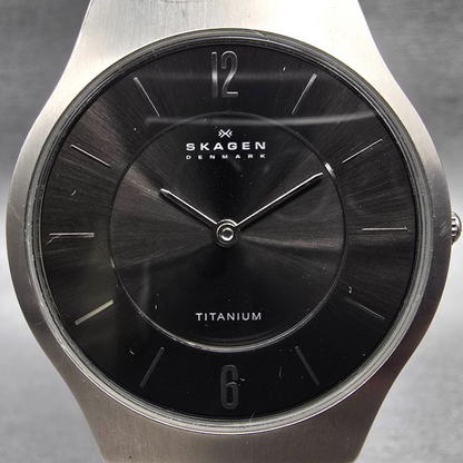 Skagen Watch Men 34mm Black Dial Titanium Round Mesh Band 233LTTM New Battery1