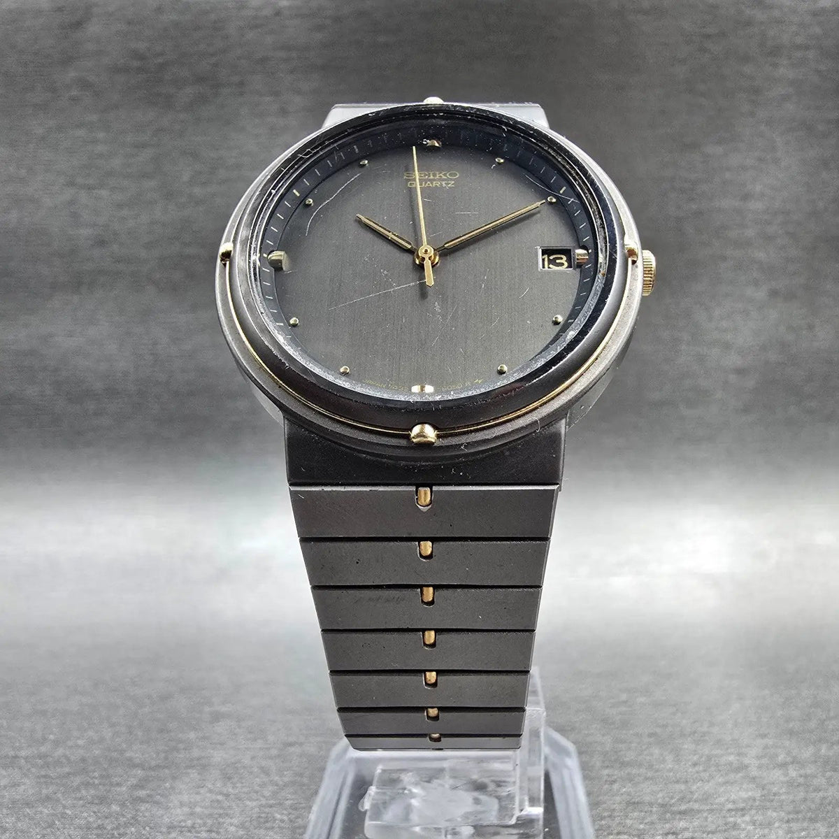 Seiko Watch Men 33mm Gray Dial Two Tone Date Round 7432-6059 New Battery Vintage5