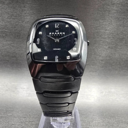 Skagen Watch Women 33mm Black Dial Black Ceramic Rectangle 914SBXC New Battery5