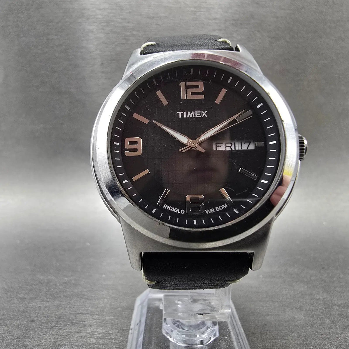 Timex  Elevated Classic Watch Men 40mm Black Dial Steel Daydate T2E561 New Batt5
