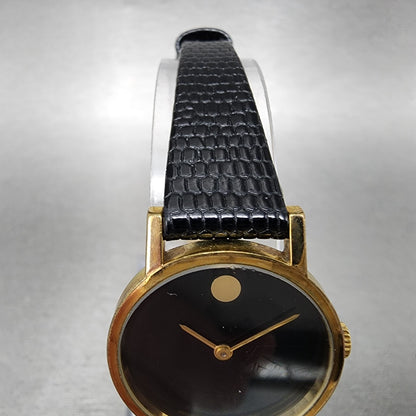 Zenith Movado Watch Women 25mm Black Dial Gold Plated Round Manual Wind Runs4