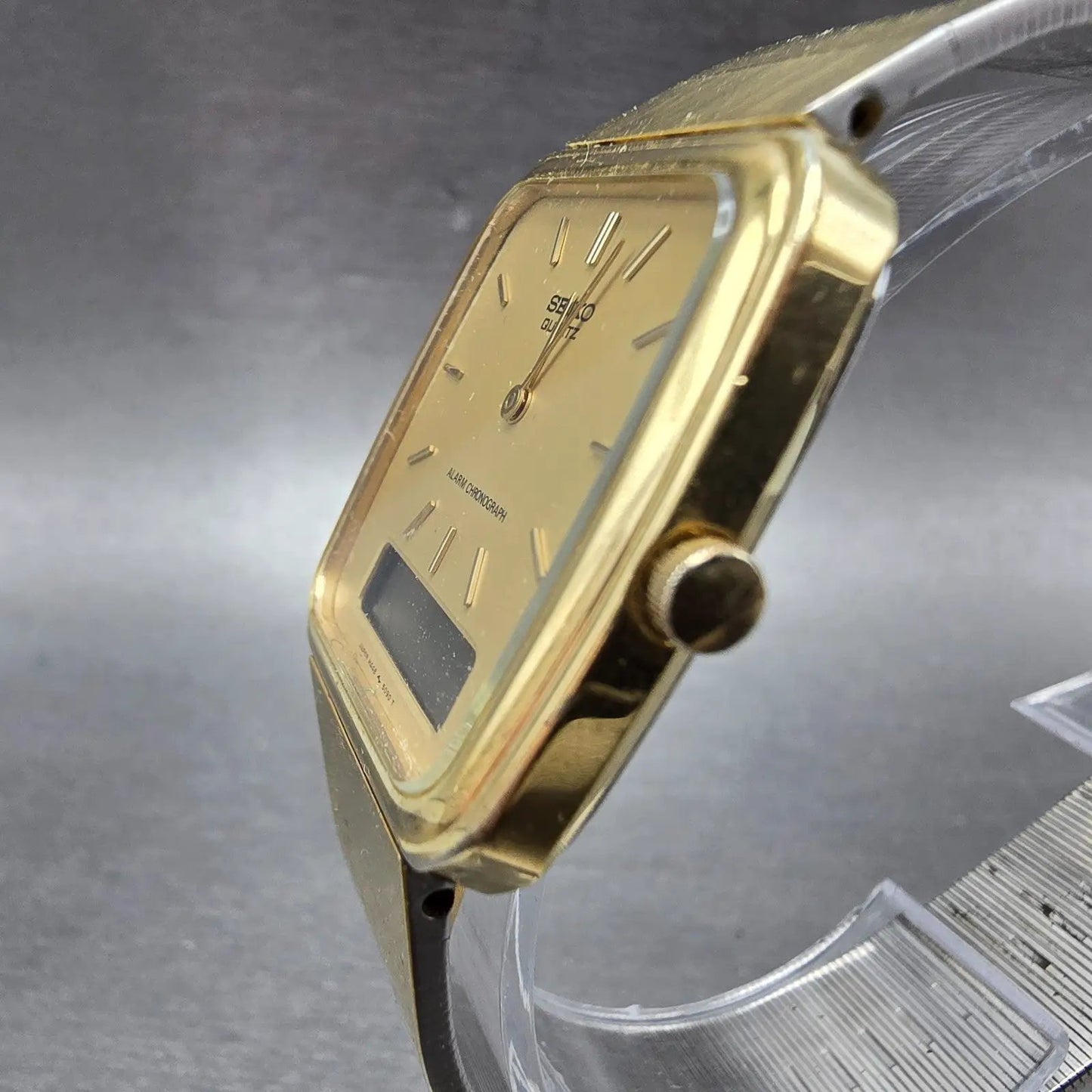 Seiko Analog Digital Watch Men 30mm Champagne Dial Gold Tone H448-5080 PARTS3