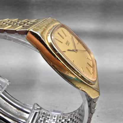 Seiko Watch Men 31mm Gold Dial Gold Tone Rectangle 7810-5139 New Battery Vintage3