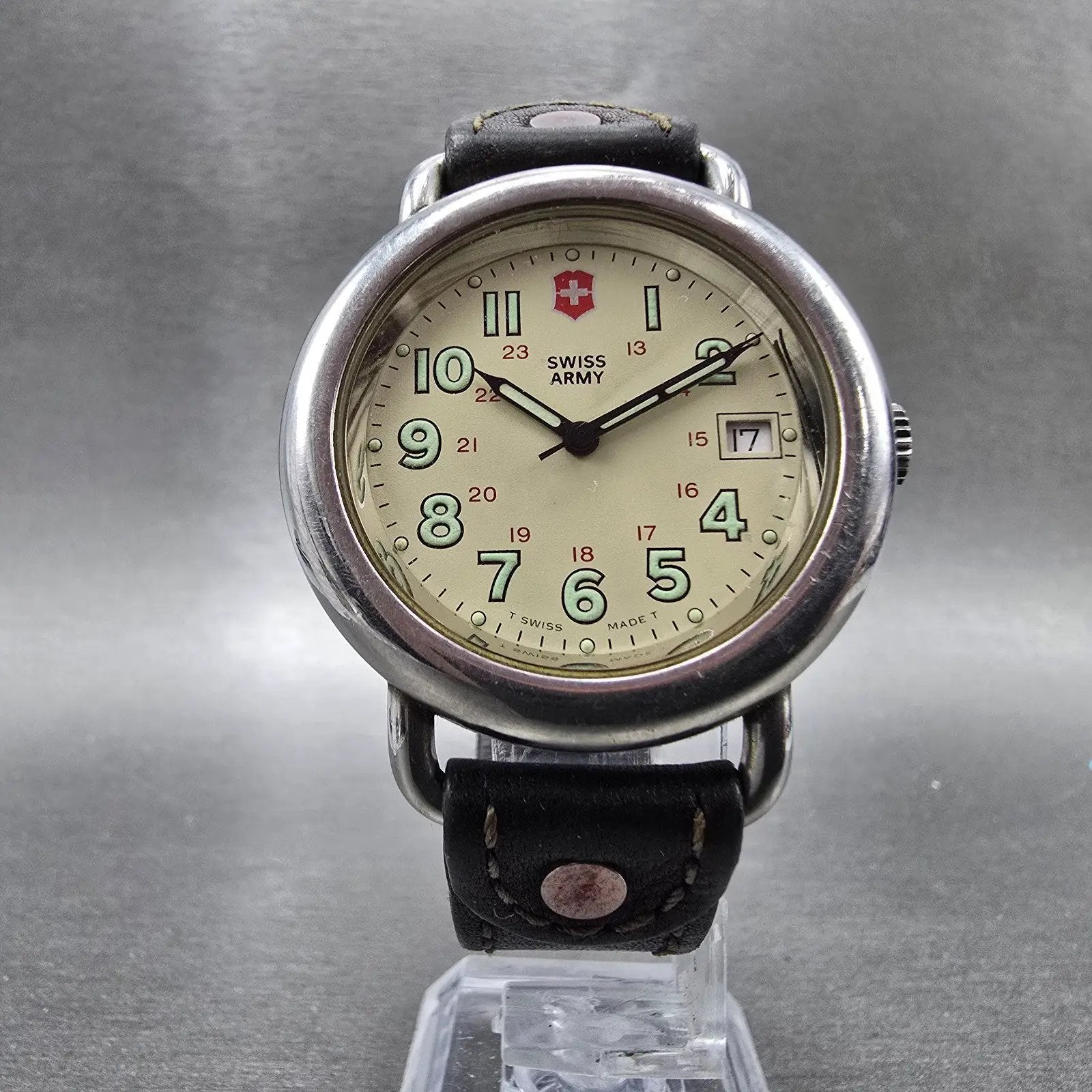 Victorinox Swiss Army Cavalry Watch Men 37mm Cream Dial Silver Tone Date PART LP6