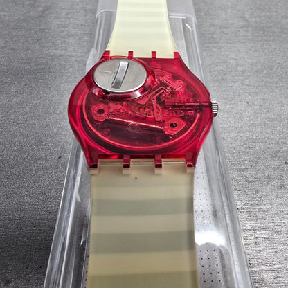 Swatch Fritto Misto Watch Men 34mm Black Dial Red Case GR114 New Battery NOS14