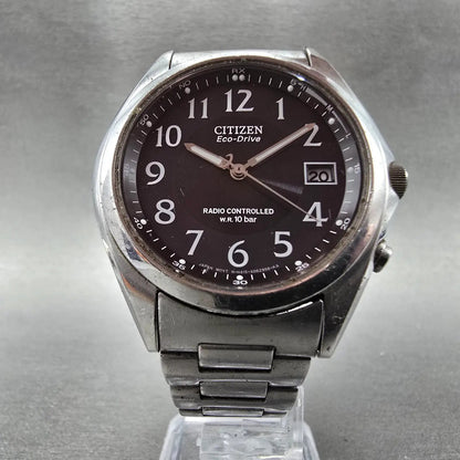 Citizen Eco-Drive Watch Men 38mm Black Dial Steel Atomic Round Date READ!!!!!!!!6