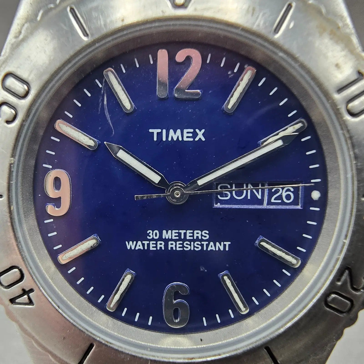 Timex Dive Watch Men 37mm Blue Dial Silver Daydate Round New Battery1