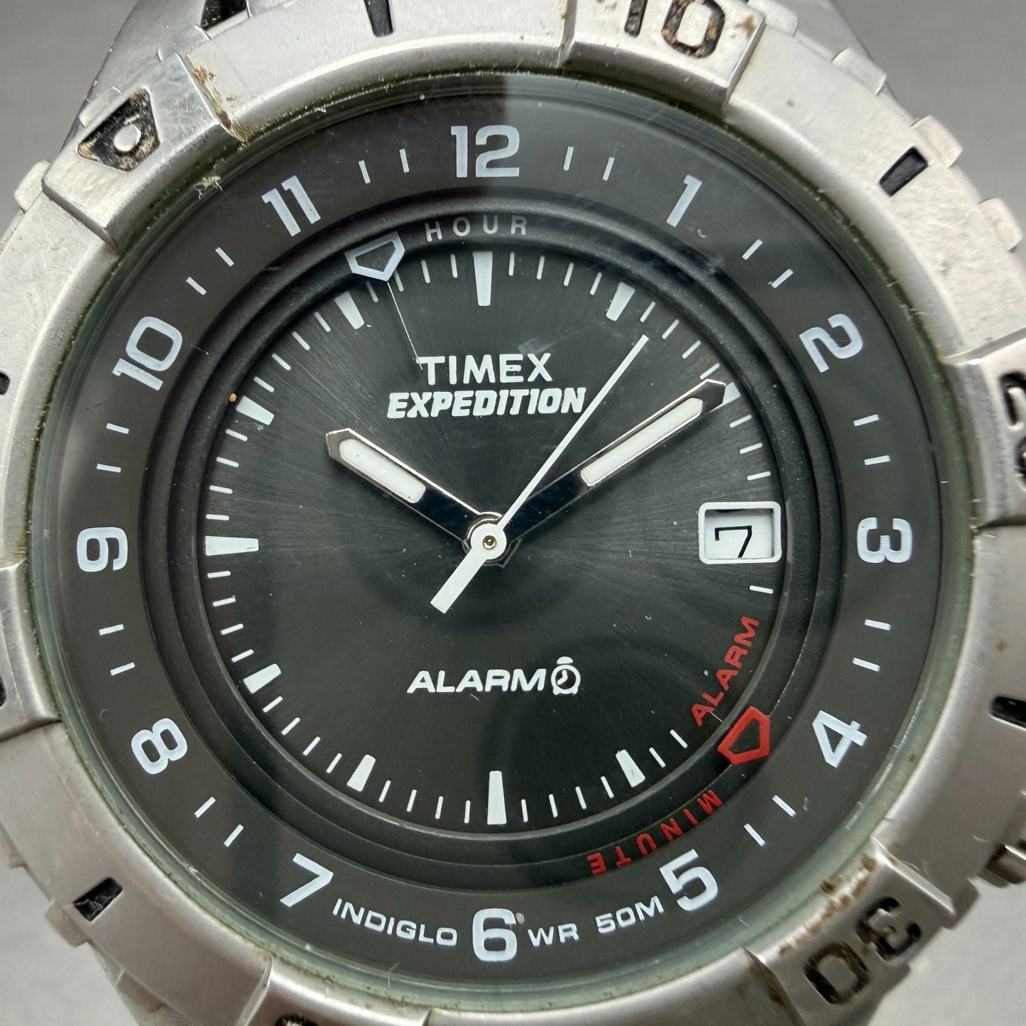 Timex Expedition Watch Men 42mm Gray Dial Silver Tone Alarm Date New Batt1