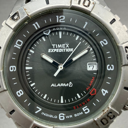 Timex Expedition Watch Men 42mm Gray Dial Silver Tone Alarm Date New Batt1