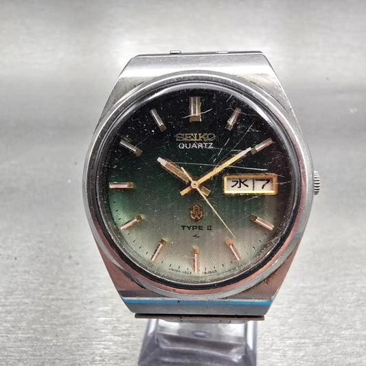Seiko Type II Watch Men 37mm Green Dial Silver Tone Daydate 4623-8030 New Batt0