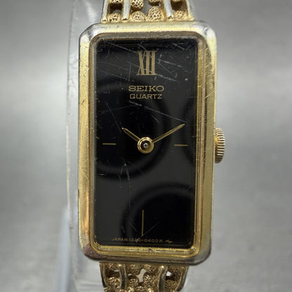 Seiko Tank Watch Women 13mm Black Dial Gold Tone Rectangle 13205249 New Battery1