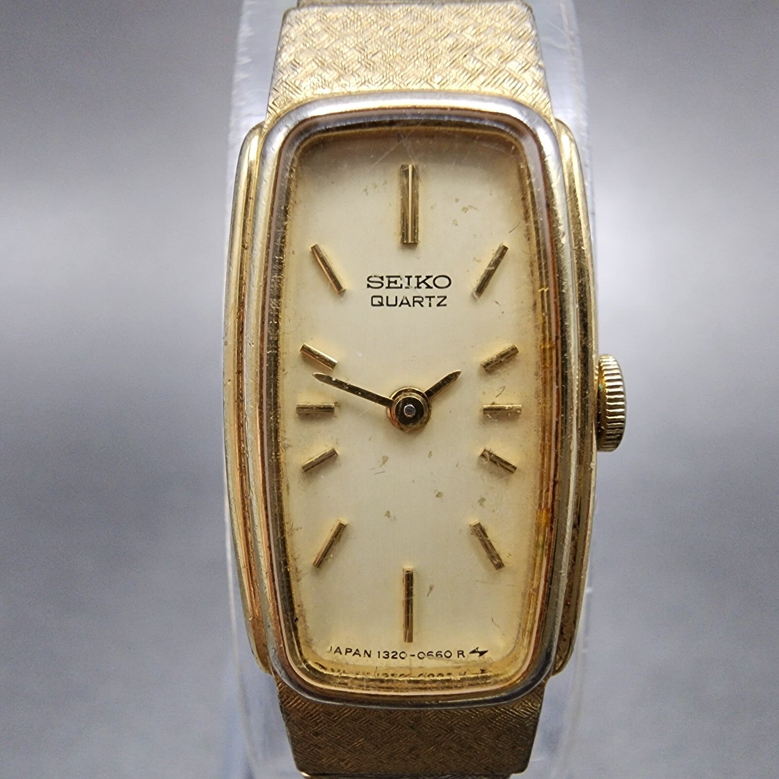 Seiko Watch Women 13mm Cream Dial Gold Tone Rectangle 13205549 New Battery1