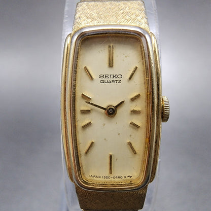 Seiko Watch Women 13mm Cream Dial Gold Tone Rectangle 13205549 New Battery1