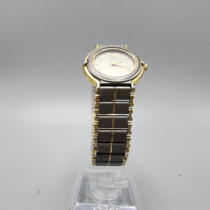 Vintage Seiko Watch Women Two Tone Gray Dial 24mm Round 2P20-001H New Battery