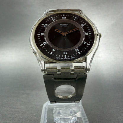 Swatch Skin Simple Like Watch Unisex 34mm Gray Dial Clear Case Round New Battery5