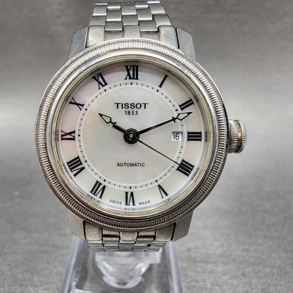 Tissot Bridgeport Automatic Watch Women 29mm MOP Dial Steel Date Round Runs0