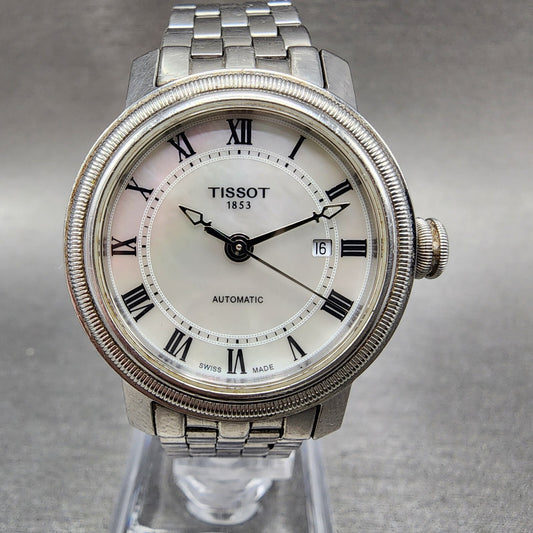 Tissot Bridgeport Automatic Watch Women 29mm MOP Dial Steel Date Round Runs0