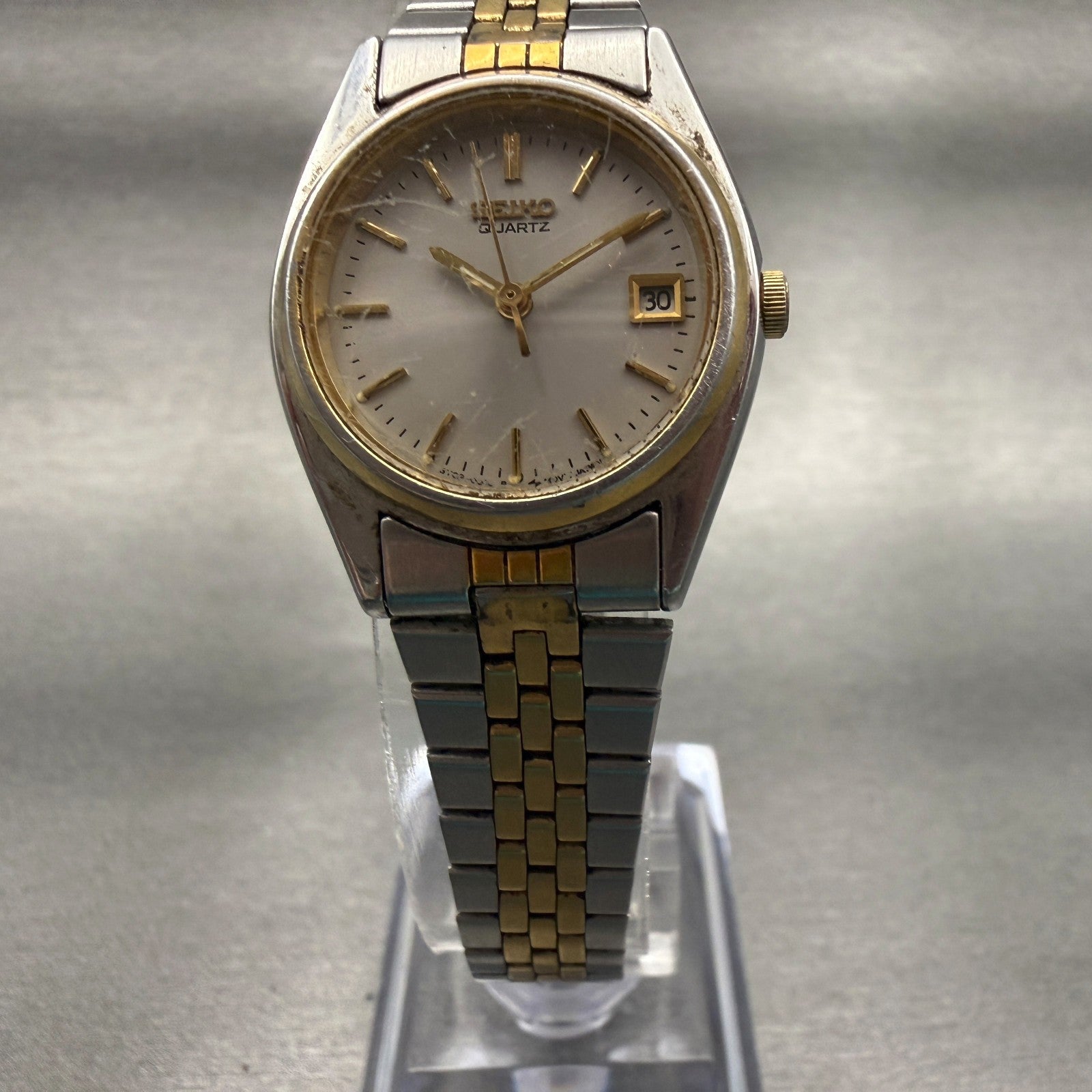 Seiko Watch Women 24mm Silver Dial Two Tone Date Round 3Y02-0010 New Battery7