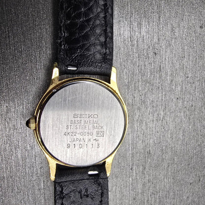 Seiko Moon Phase Watch Women 24mm White Dial Gold Tone 4K22-0050 New Battery VTG10