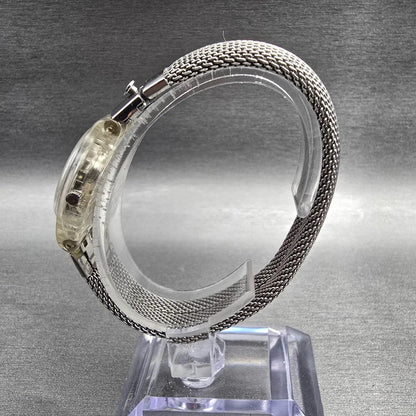 Swatch Fatal Thread Watch Women 25mm Silver Dial Clear Case LK182 New Battery6
