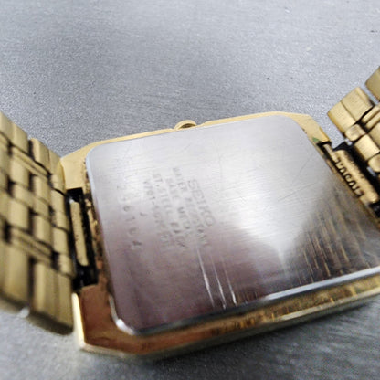 Seiko SX Tank Watch Men 27mm Black Dial Gold Tone V701-5G20 New Battery9