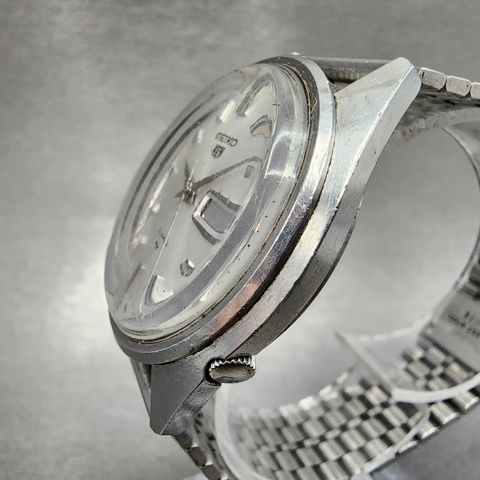 Seiko 5 Watch Men 37mm Silver Dial Silver Tone Daydate Automatic 51268060 PARTS3