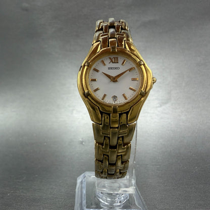Seiko Watch Women 26mm White Dial Gold Tone Date V789-0369 New Battery JKKJ5
