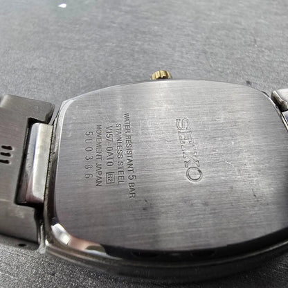 Seiko Solar Tank Watch Men 35mm Gray Dial Two Tone Date Rectangle V157-0AT0 Runs9