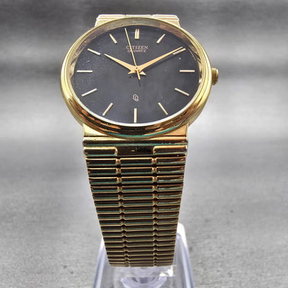 Citizen CQ Watch Men 30mm Black Dial Gold Tone Round 6030-914147 New Battery5