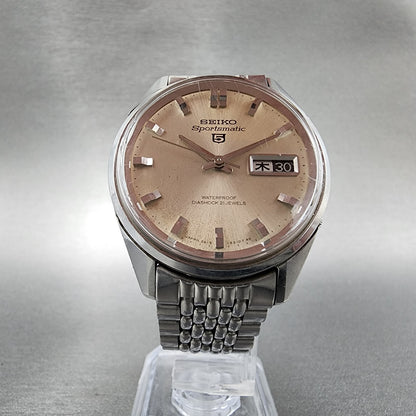 Seiko 5 Sportsmatic Watch Men 36mm Silver Dial Steel Daydate Automatic Runs5