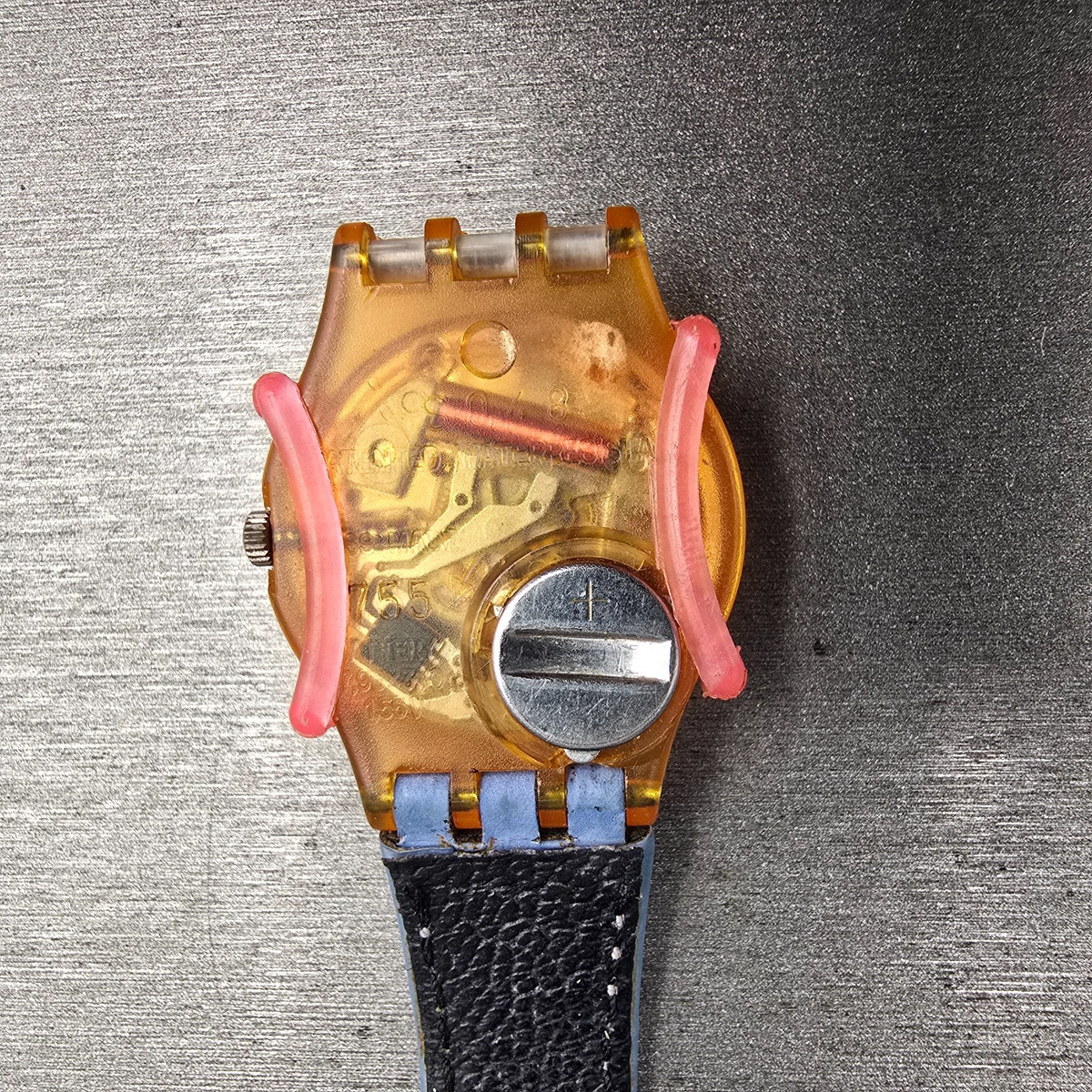 Swatch Polka Watch Women 25mm Blue Dial Brown Case Round LP109 New Battery6
