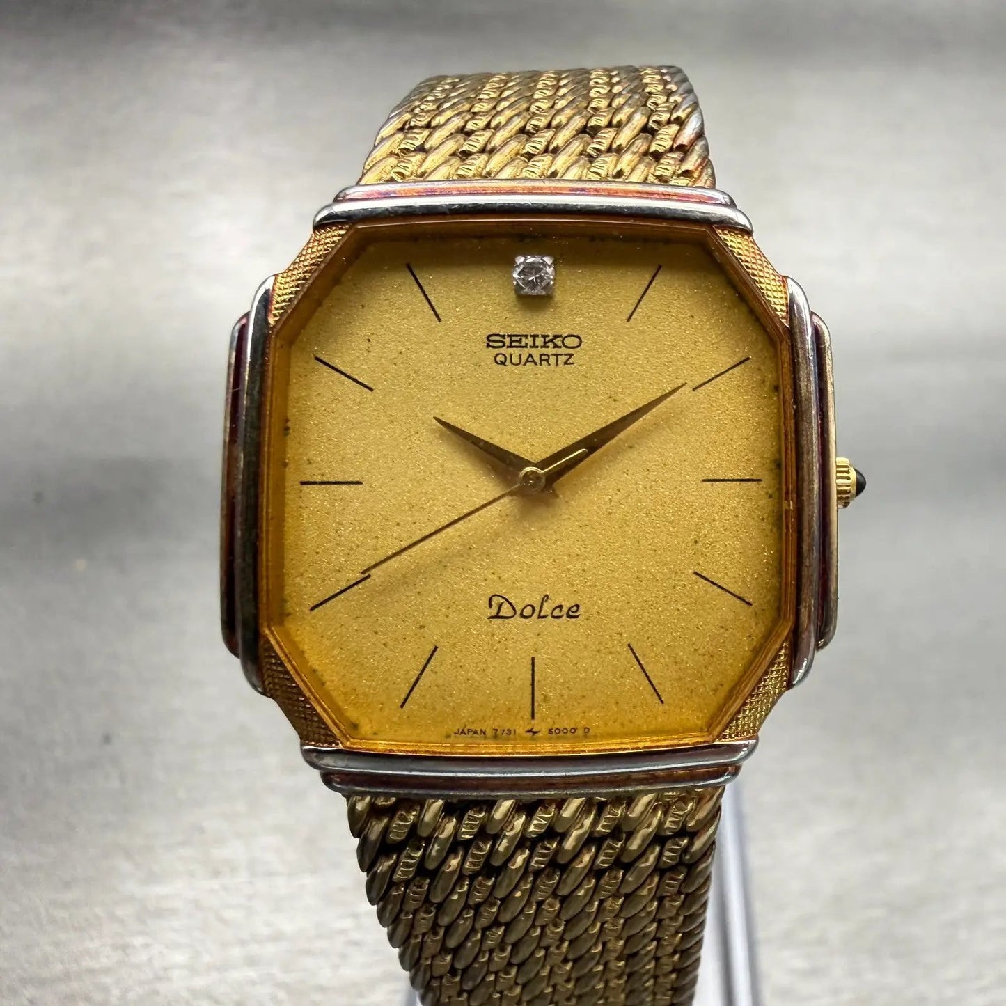 Seiko Dolce Watch Men 29mm Gold Dial Gold Tone Octagon 7731-5000 New Battery0