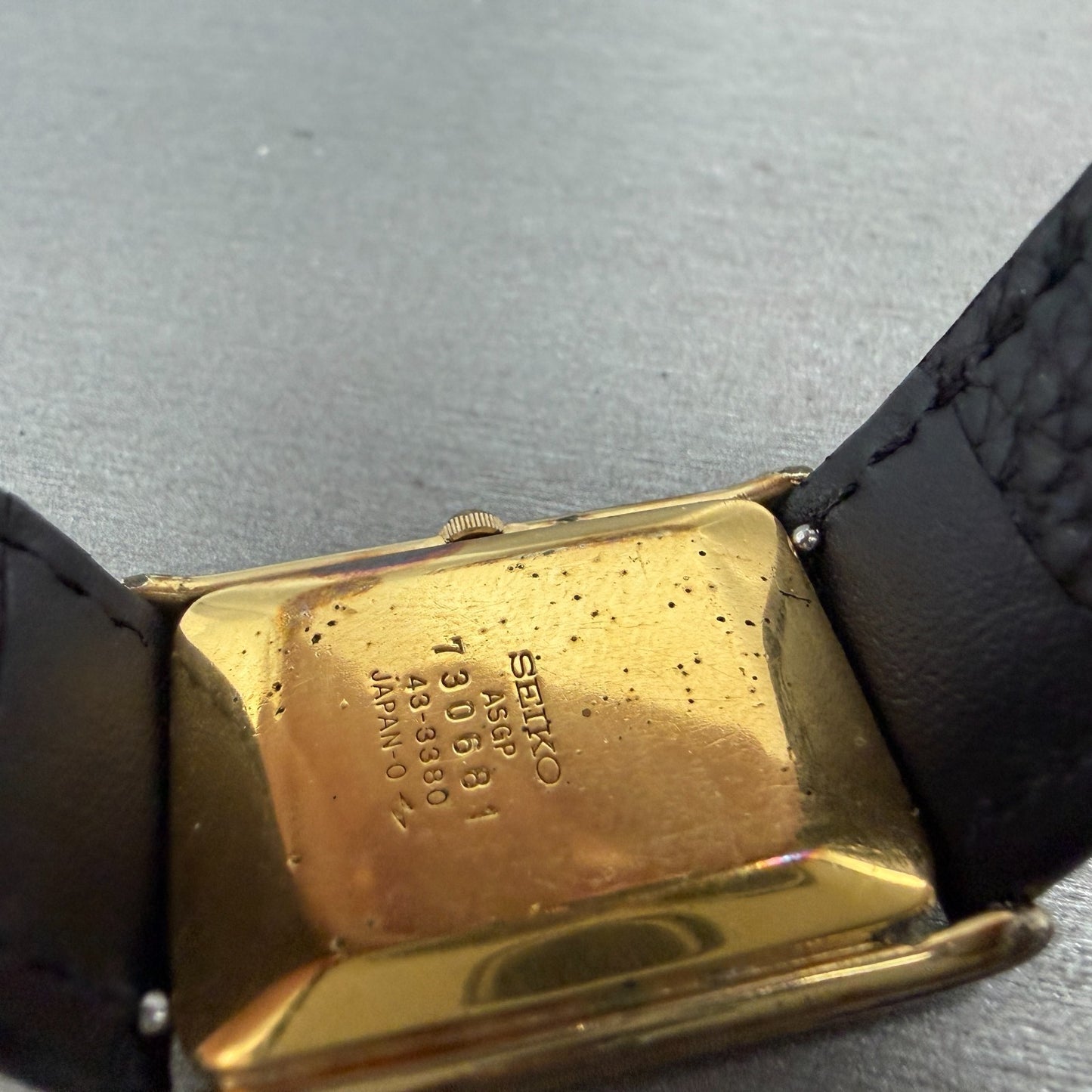 Seiko Tank Watch Men 24mm Champagne Dial Gold Tone Rectangle 43-3380 New Battery9