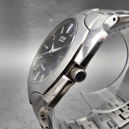 Citizen Eco-Drive Watch Men 38mm Black Dial Titanium Date E111-S049610 Runs EWR2