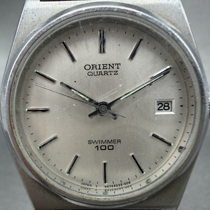 Orient Swimmer Watch Men 32mm Silver Dial Silver Tone Date Round New Battery1