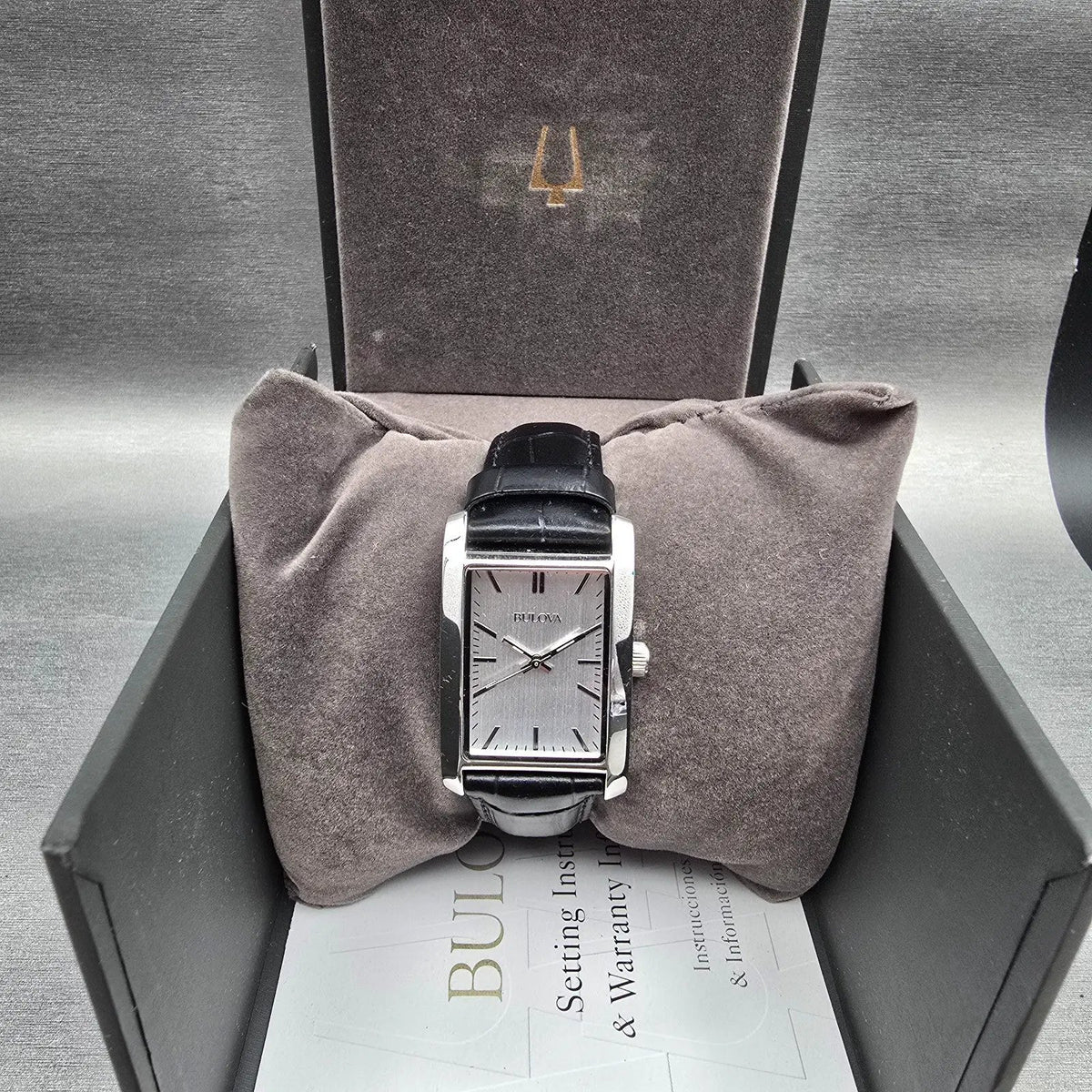 Bulova Watch Men 24mm Silver Dial Silver Tone Rectangle 96A156 New Battery3