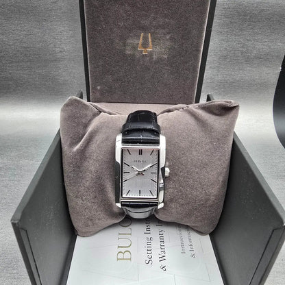 Bulova Watch Men 24mm Silver Dial Silver Tone Rectangle 96A156 New Battery3