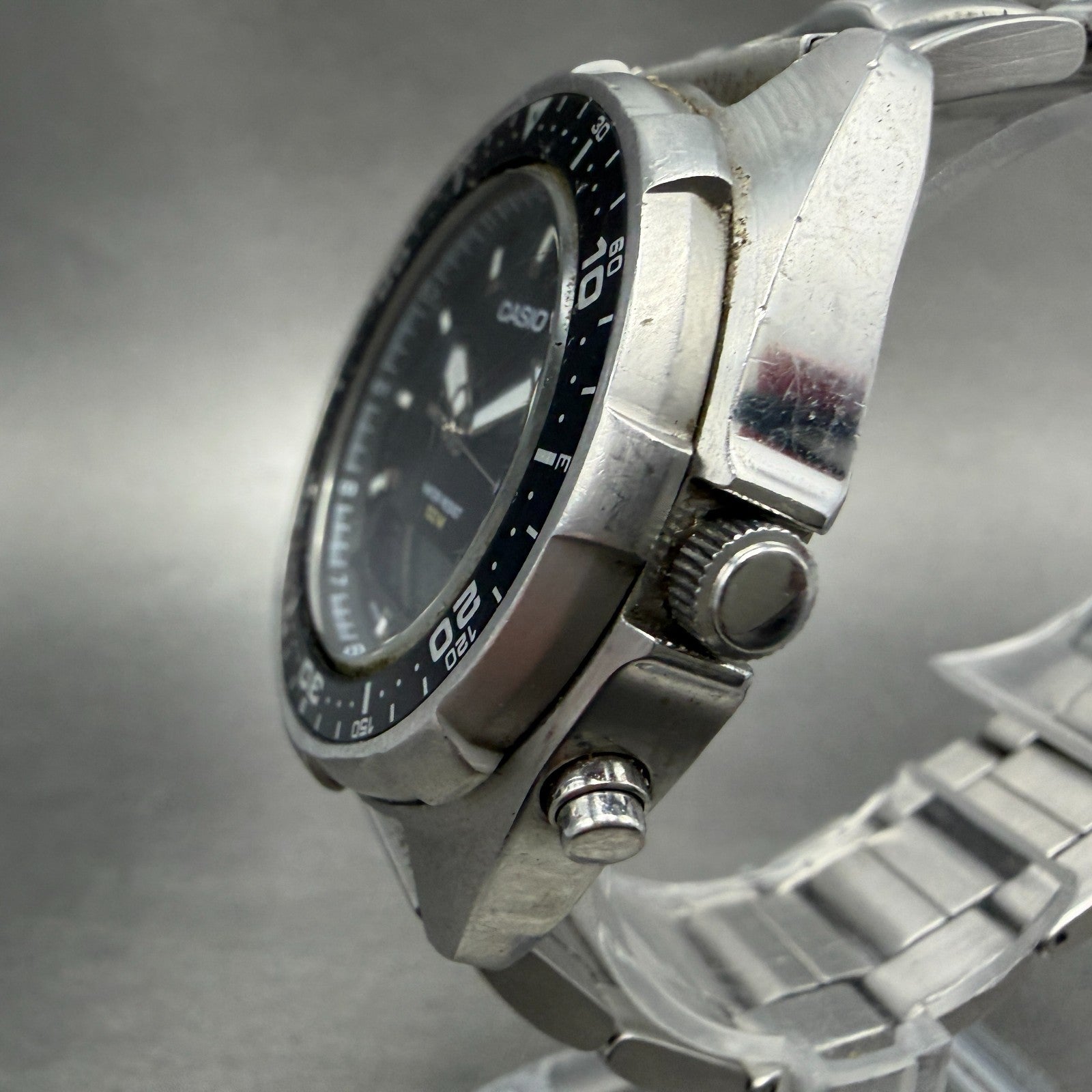 Casio Analog Digital Dive Watch Men 37mm Black Dial Silver Tone AMW-340 New Batt2